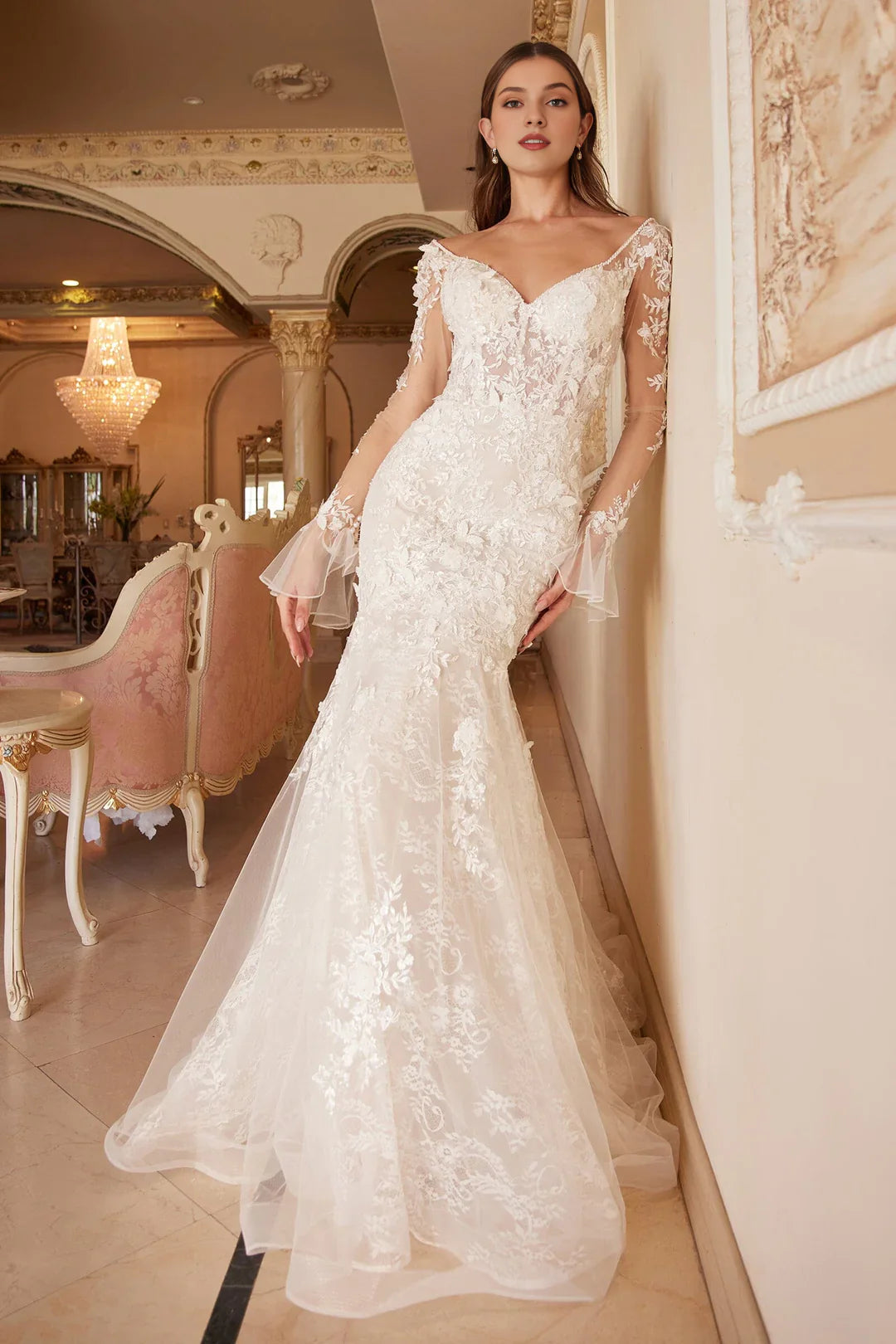 Women's Evening Wear Outfit Hot Picks Flower embroidery white long sleeved lace wedding dress Women's Evening Wear Outfit Hot Picks Flower embroidery white long sleeved lace wedding dress