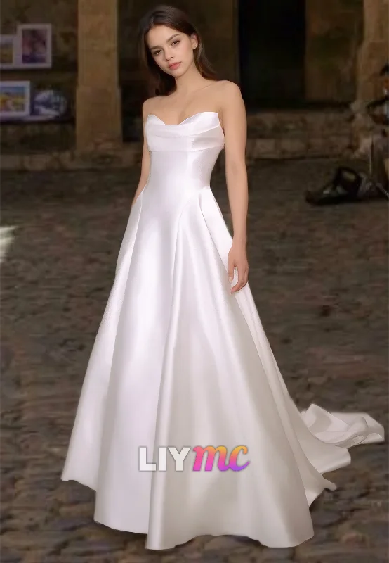 Women's Clothes For Work Events Fashion-Forward Offers Strapless Sleeveless Sleek Pleated Satin A-Line Wedding Dress Women's Clothes For Work Events Fashion-Forward Offers Strapless Sleeveless Sleek Pleated Satin A-Line Wedding Dress