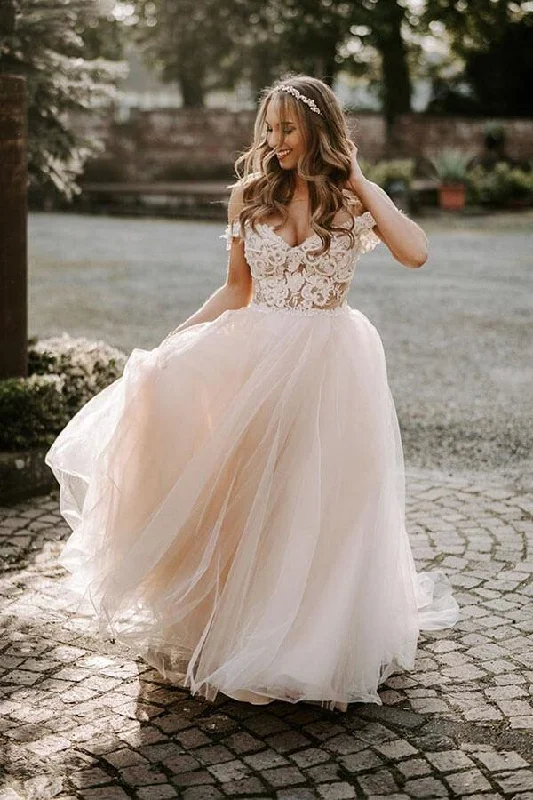 Women's Outerwear Clothing Unbeatable Prices A-line Off the Shoulder Wedding Dresses With Lace Appliques