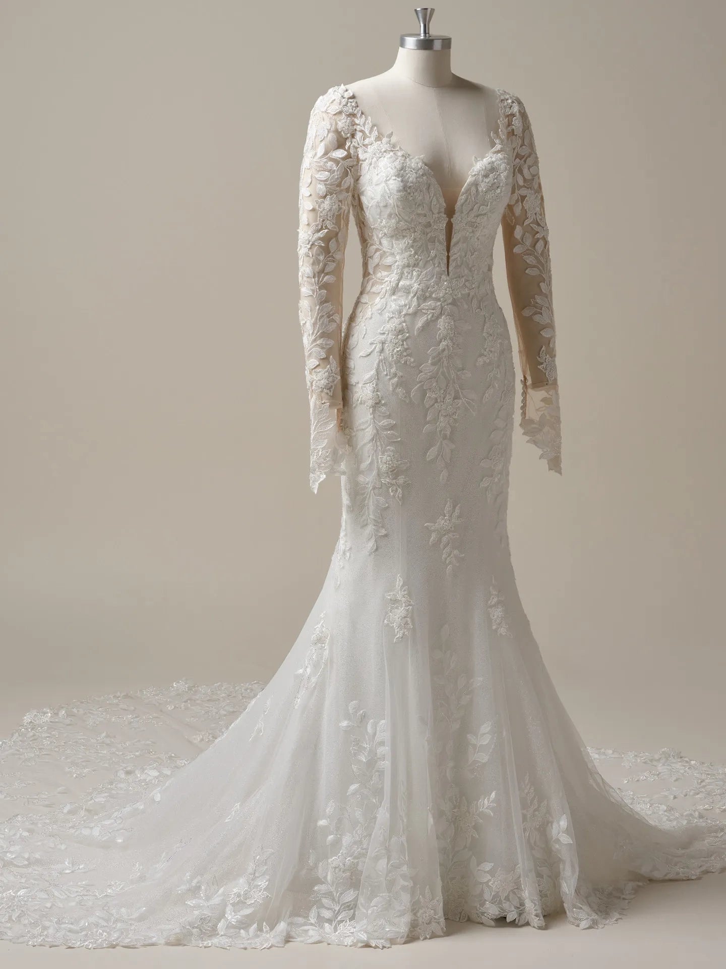 Modern Women's Outfit Fashion Forward Wedding Dress V-Neck Long Sleeves Mermaid Sheath Beaded Floral Lace Satin Sparkle Bridal Gown Formal Wear Dress Modern Women's Outfit Fashion Forward Wedding Dress V-Neck Long Sleeves Mermaid Sheath Beaded Floral Lace Satin Sparkle Bridal Gown Formal Wear Dress