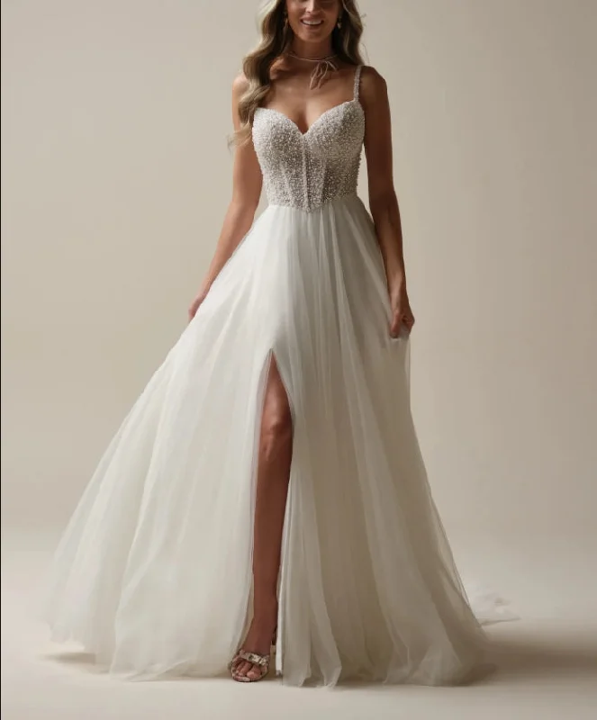 Women's Elegant Garments Special Offer For You Wedding Dress A-Line Sleeveless Sweetheart Neckline Spaghetti Straps Tulle Gorgeous Bridal Gown Formal Wear Dress Women's Elegant Garments Special Offer For You Wedding Dress A-Line Sleeveless Sweetheart Neckline Spaghetti Straps Tulle Gorgeous Bridal Gown Formal Wear Dress