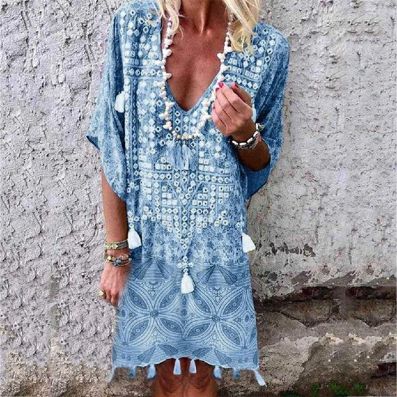 Women's Clothing Holiday Attire Sale FashionSierra - Ladies Casual Loose Mini Shirt Beach Dress Sundress