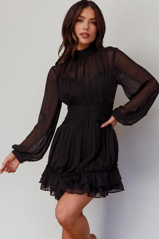 Fashionable Women's Clothes Style Without Limits Mandalay High Neck Long Sleeve Waistband Dress Black Fashionable Women's Clothes Style Without Limits Mandalay High Neck Long Sleeve Waistband Dress Black