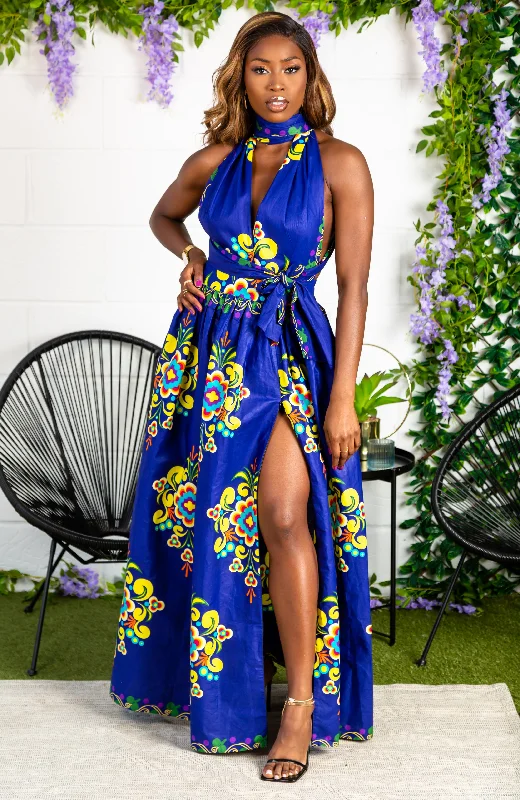 Women's Holiday Clothes Snag Fabulous Fashion Bargains African Print Blue Infinity Multiway Maxi Dress - FRANCA