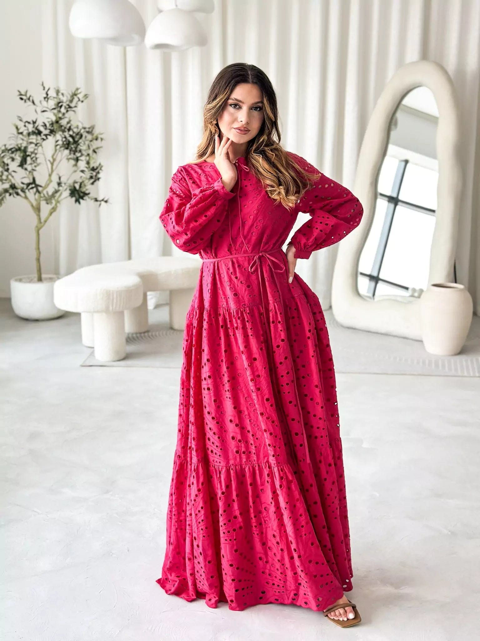 Women's Seasonal Garments New In This Season Cameo Pink Cut Work Dress