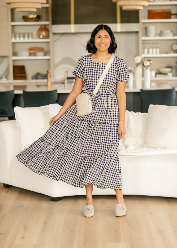 Modern Women's Clothes Shop The Hottest Deals Square Neck Gingham Button Up Dress