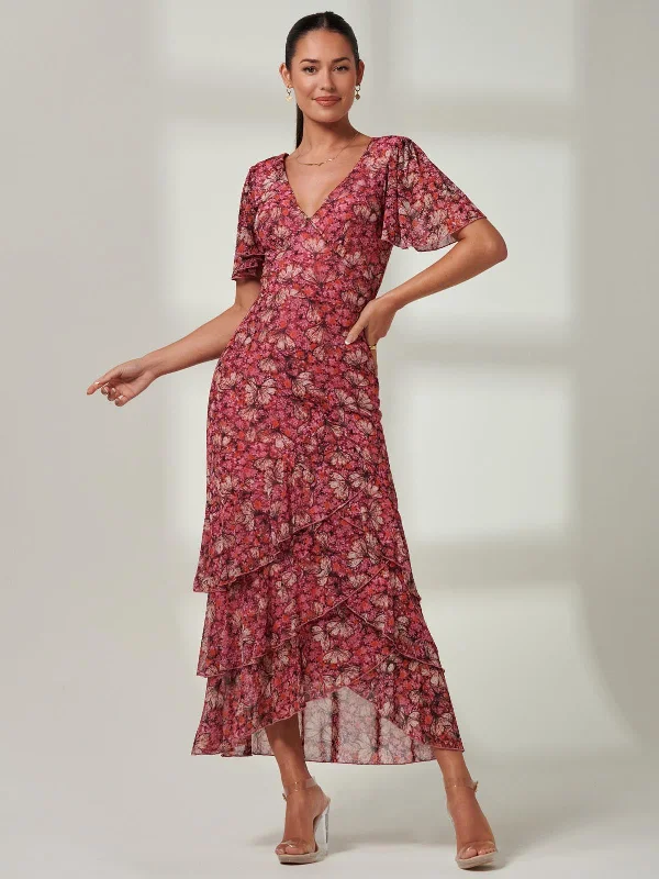 Timeless Women's Garments Unbeatable Deals Daleysa Frill Hem Mesh Maxi Dress, Pink Multi