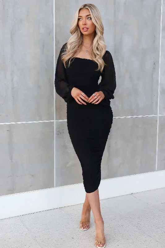 Comfortable Outfit For Women Seasonal Clearance Demi Mesh Midi - Black