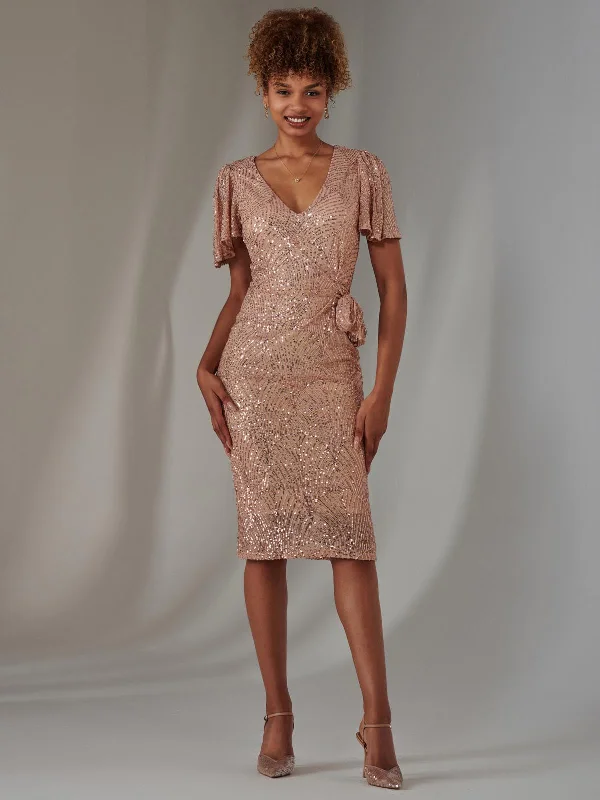 Women's Functional Outfit For Outdoor Activities Unleash Your Trendy Side All Over Sequin Dress Midi Dress, Rose Gold