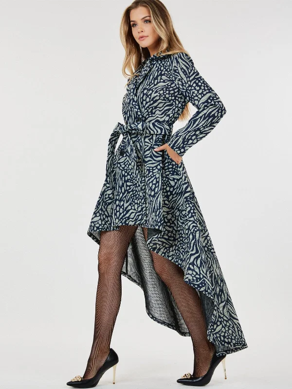 Modern Women's Clothes Insane Discount Onslaught WOMEN'S LONG SLEEVE BUTTON CLOSURE POCKETS PRINTED HIGH-LOW MAXI DRESS
