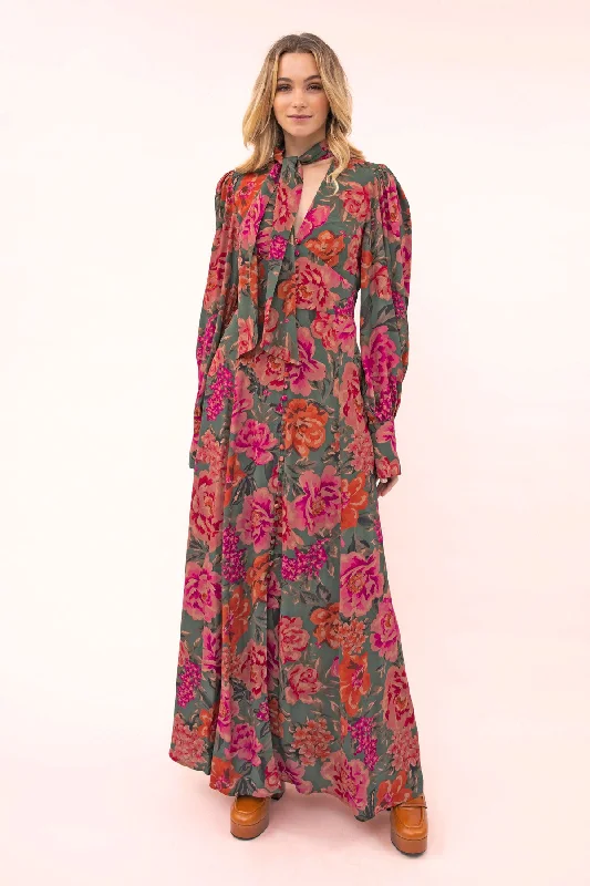 Women's Outerwear Clothing Hot Styles Rhiannon Tie Neck Maxi Dress