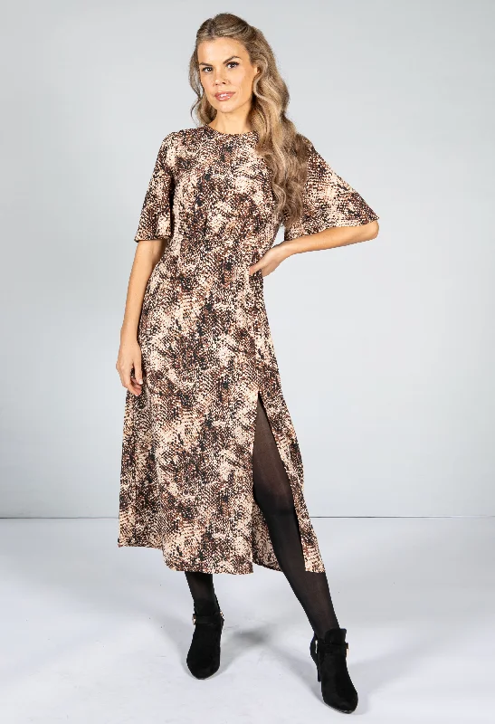Women's Seasonal Garments Crazy Price Slashing Snake Skin Print Midi Dress