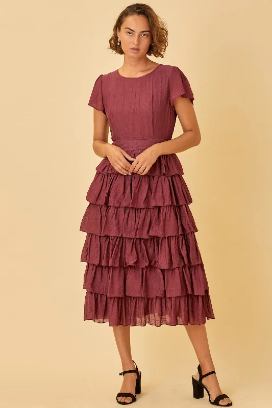 Affordable Fashion Clothing For Women Polished Style Deals Holly modest midi dress in burgundy-final sale