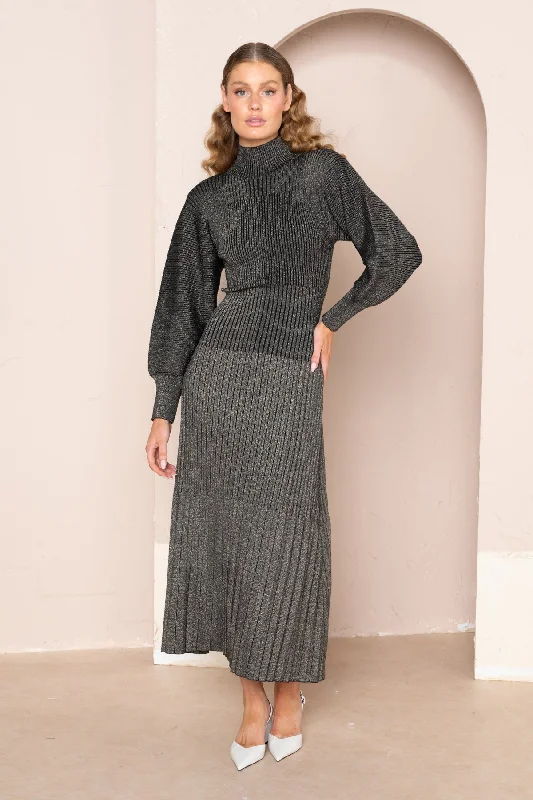 Casual Chic Women's Clothes Embrace New Fashion Violet Metallic Maxi Knit Dress