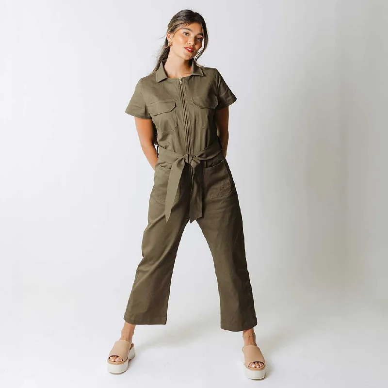 Women's Plus-Size Outfit Affordable Trendy Fashion Hamptons Jumpsuit, Olive Canvas