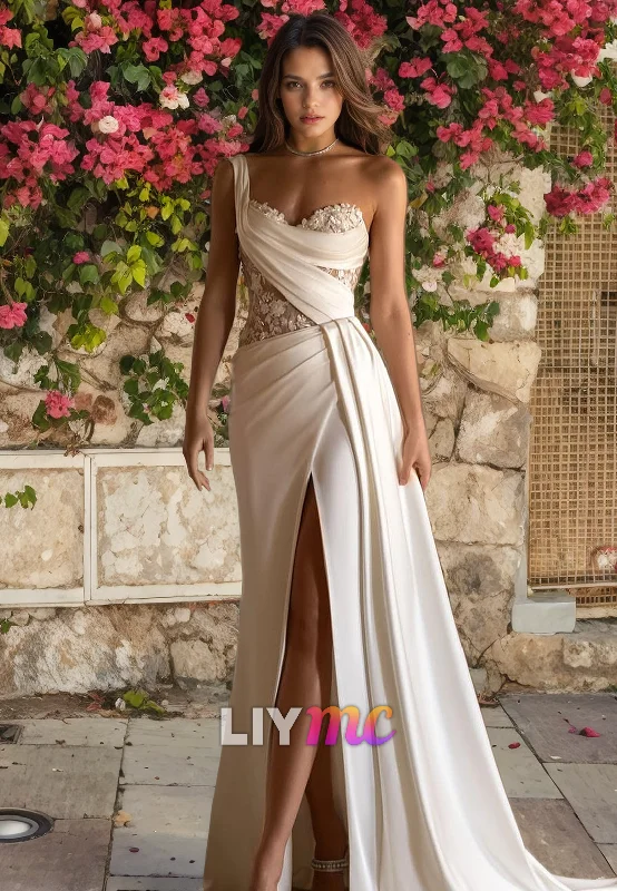 Casual Attire For Women Massive Savings Asymmetrical Sleeveless Appliques Pleated High Slit Boho Wedding Dress Casual Attire For Women Massive Savings Asymmetrical Sleeveless Appliques Pleated High Slit Boho Wedding Dress