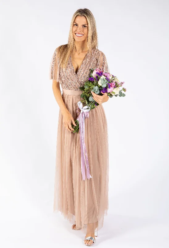 Affordable Luxury Women's Apparel Additional Time-Limited Offers ANGEL SLEEVE EMBELLISHED MAXI DRESS WITH SASH BELT