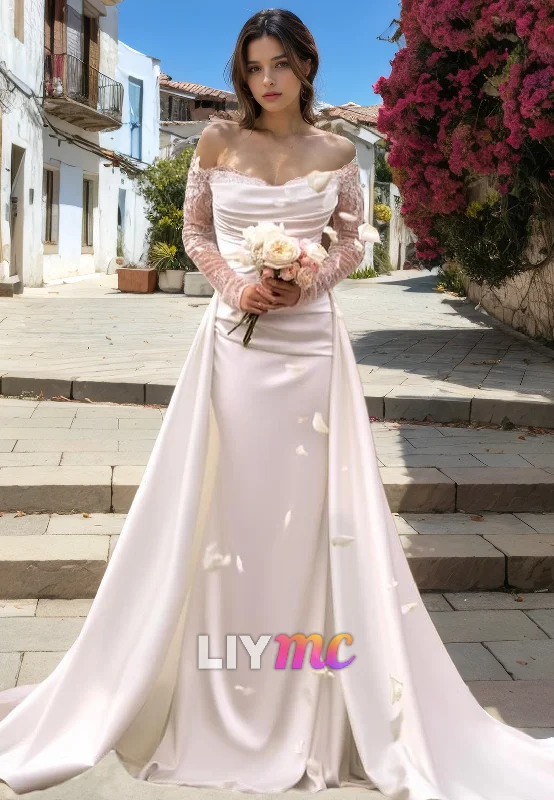 Women's Comfortable Lounge Garments Best-Sellers Off-Shoulder Appliques Long Sleeves Sleek Satin Mermaid Wedding Dress Women's Comfortable Lounge Garments Best-Sellers Off-Shoulder Appliques Long Sleeves Sleek Satin Mermaid Wedding Dress