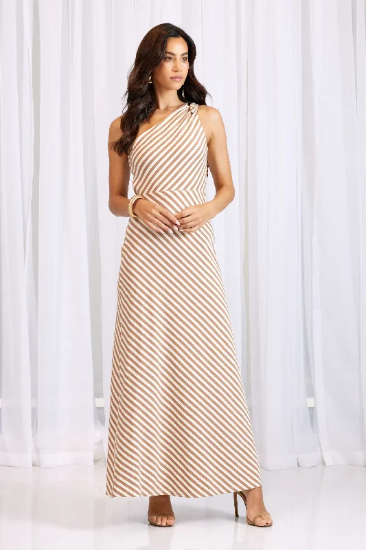 Stylish Women's Outerwear Apparel Urban Fashion Raye One shoulder Midi Dress Tan