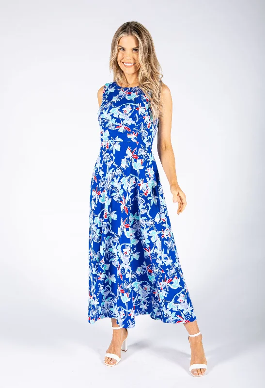 Women's Floral Print Outfit Season Sale Tropic Floral Dress in Royal Blue