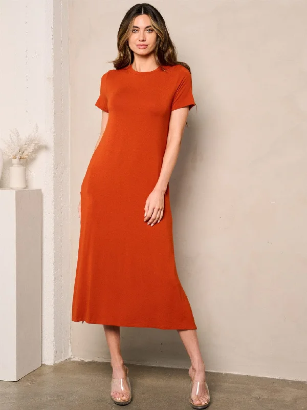 Women's High-Fashion Apparel Seasonal Fashion WOMEN'S SHORT SLEEVE POCKETS TUNIC MIDI DRESS