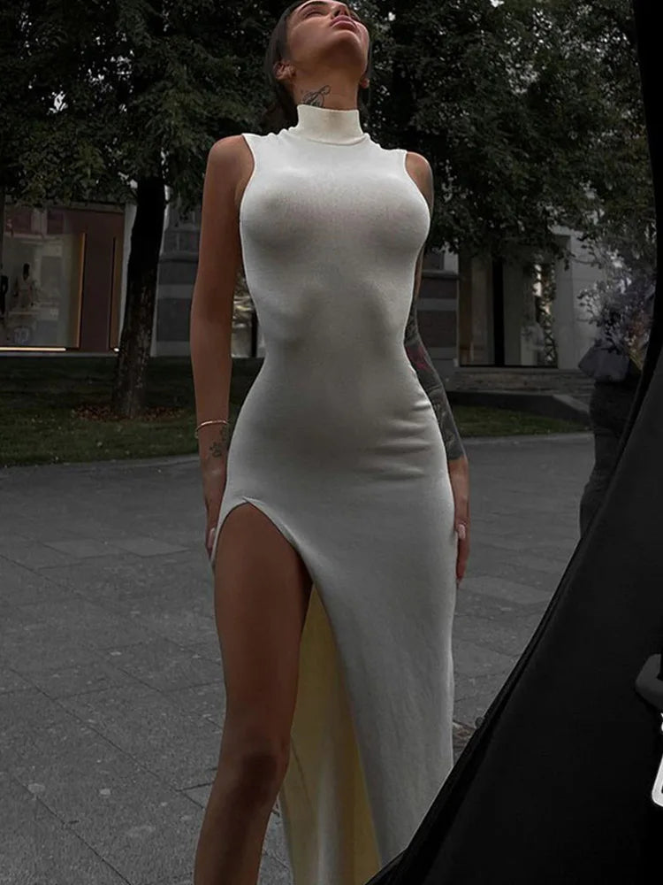 Women's Active Outfit For Fitness Chic And Edgy Slit Maxi Holiday Sexy Sleeveless Club Party Tank Clothes Midi Dresses