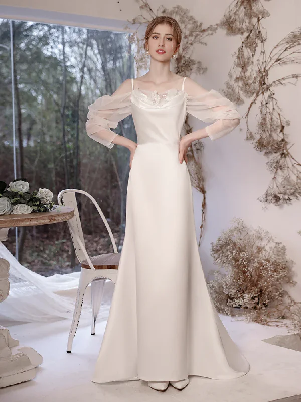 Stylish Women's Clothing Essentials On Sale Wedding Dress Spaghetti Strap Long Sleeves V Back Elegant Simple Long Formal Wear Dresses