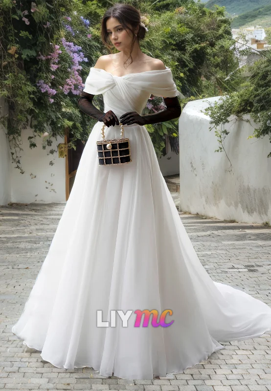 Timeless Women's Clothes Shop Sales LW904 - Off-Shoulder A-Line Chiffon Sweep Train Ball Gown Wedding Dress