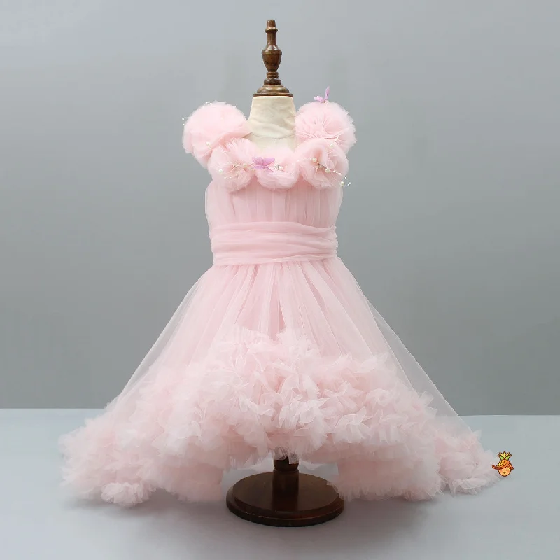 Women's Trendy Clothes Shop Sale Items Pearls And Butterfly Embellished Ruffled Frilly High Low Dress Women's Trendy Clothes Shop Sale Items Pearls And Butterfly Embellished Ruffled Frilly High Low Dress