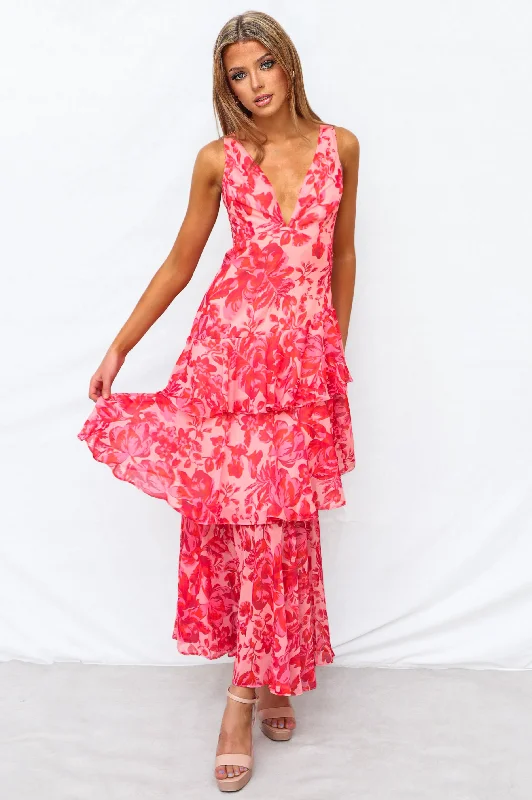 Women's Formal Event Clothing Chic And Edgy Elleny Maxi Dress - Red Floral