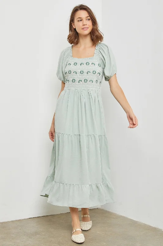Women's Trendy Clothes Casual Chic Elsie modest midi dress in sage-final sale