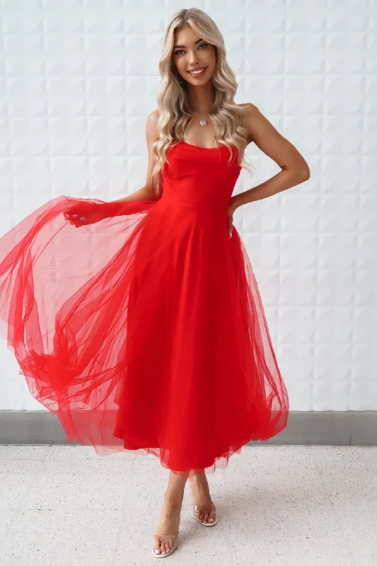 Women's Formal Event Clothing Must Haves Latisha Tulle Midi Dress - Red