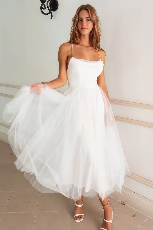 Classic Clothes For Women Find Your Unique Flair Latisha Tulle Midi Dress - White