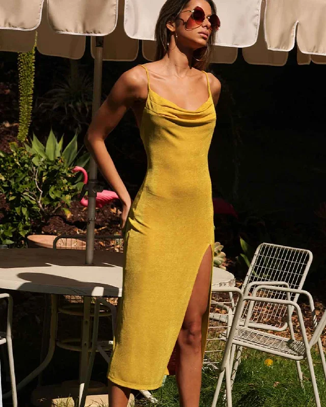 Women's High-Fashion Garments Fashion Forward Slinky Slip Dress - Butterscotch