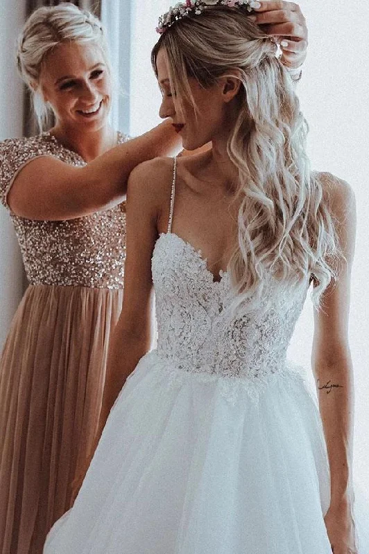 Women's Elegant Outfit Seasonal Style Discounts V Neck Beaded Appliqued A-line Wedding Dresses Women's Elegant Outfit Seasonal Style Discounts V Neck Beaded Appliqued A-line Wedding Dresses
