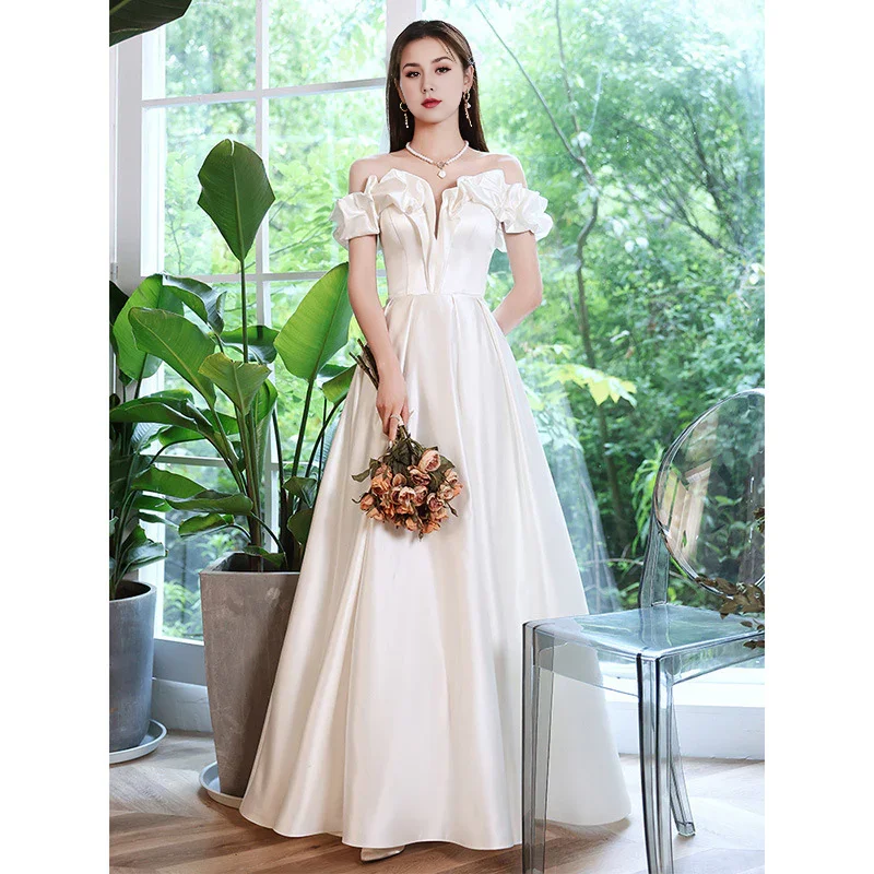 Women's Comfortable Apparel Bold Style Discounts Wedding Dress A Line Off Shoulder Satin Fashion Temperament Formal Wear Dresses Women's Comfortable Apparel Bold Style Discounts Wedding Dress A Line Off Shoulder Satin Fashion Temperament Formal Wear Dresses