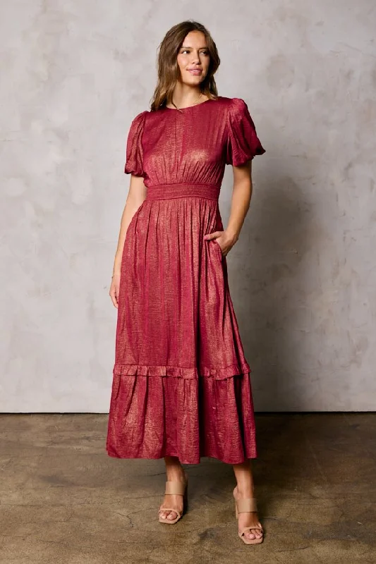Formal Garments For Women Contemporary Casual Deals Merry modest maxi dress in burgundy sparkle-final sale