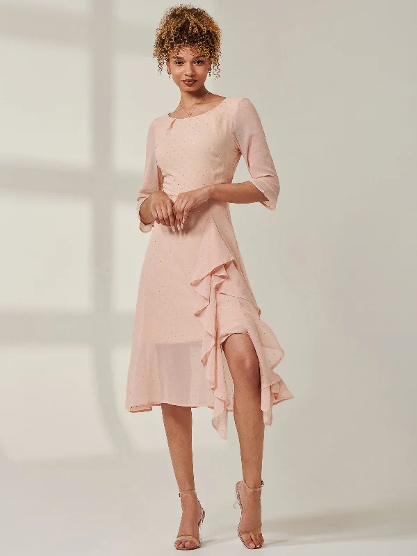 Women's Holiday Apparel Glamorous Fashion Offers Diamante Embellished Chiffon Midi Dress, Nude