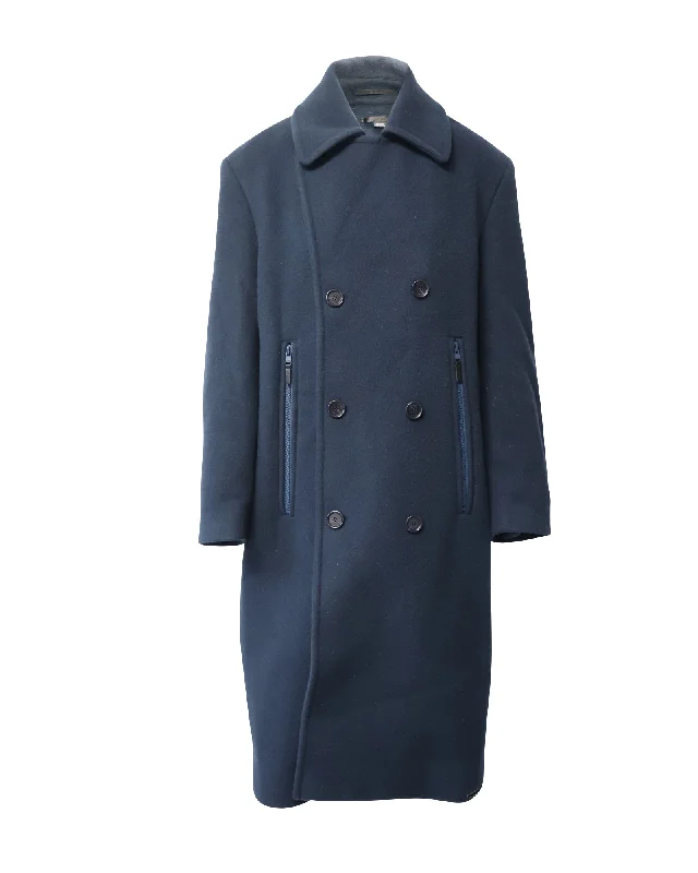 Vintage-Inspired Women's Apparel Eytys Long Coat with Zip Pocket in Navy Blue Wool