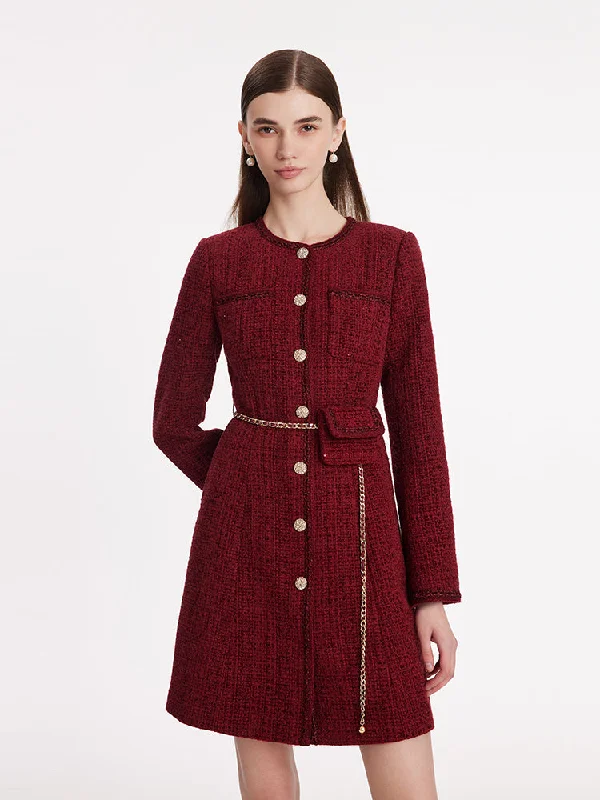 Women's Plus-Size Garments Single-Breasted Tweed Women Coat With Waist Pack