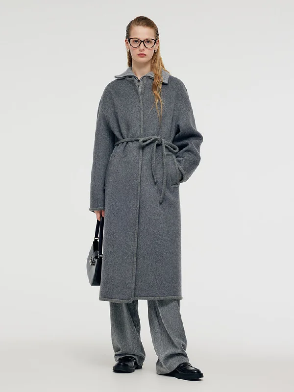 Women's Workout Clothing Alpaca Wool Women Overcoat With Knit Belt