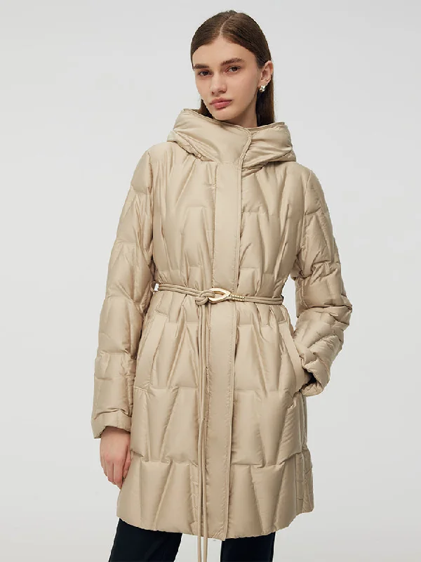 Women's Clothes For Work Events High Collar Hooded Goose Down Coat With Belt