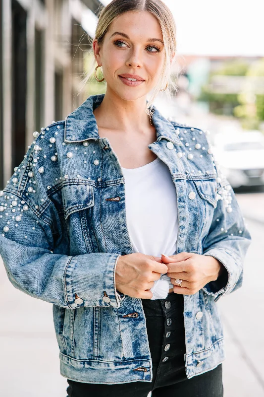 Modern Women's Clothes Back In Town Medium Wash Embellished Denim Jacket