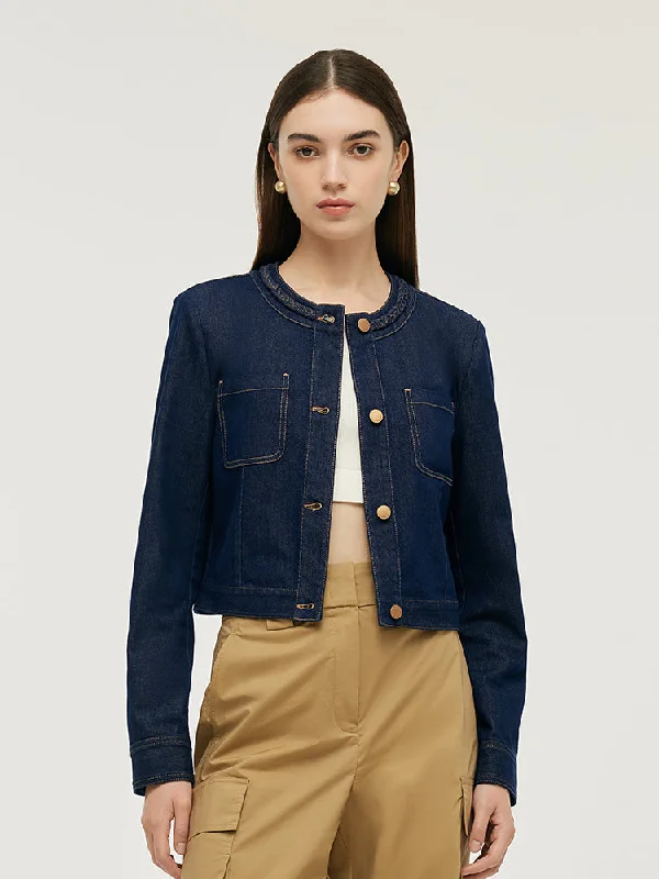 Women's Clothing And Garments Sets Round Neck Women Crop Denim Jacket