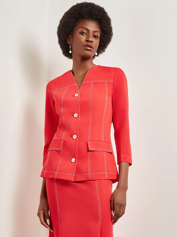 High-Fashion Women's Clothing Modern Fit Jacket - Contrast Stitch Woven