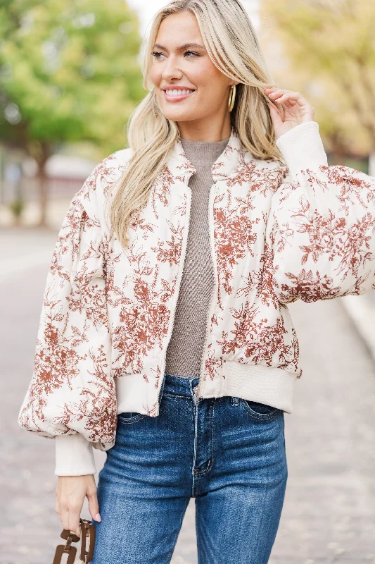 Women's Chic Outfit Be Yourself Brown Toile Bomber Jacket