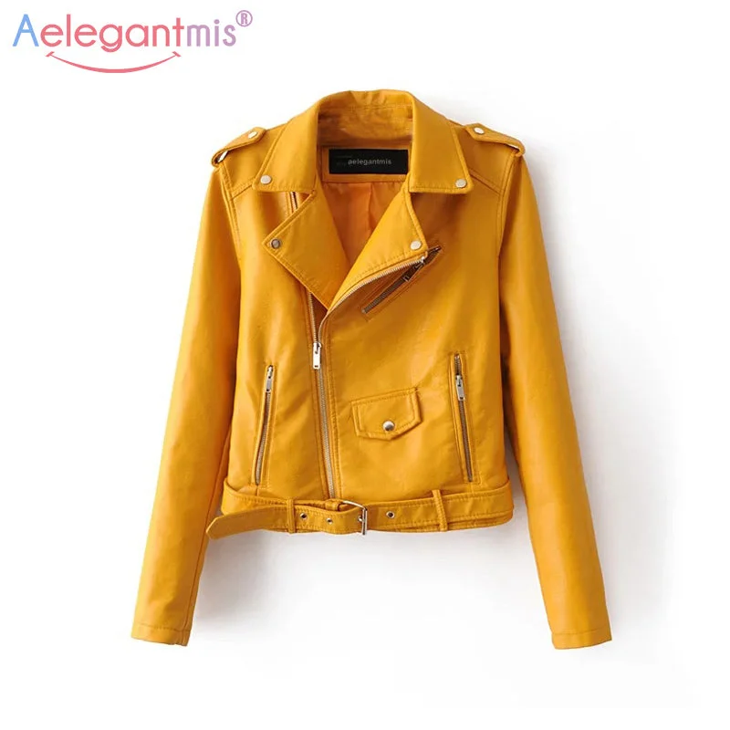 High-End Fashion, Low-End Prices – Sale Happening Now Aelegantmis Autumn New Short Faux Soft Leather Jacket Women Fashion Zipper Motorcycle PU Leather Jacket Ladies Basic Street Coat