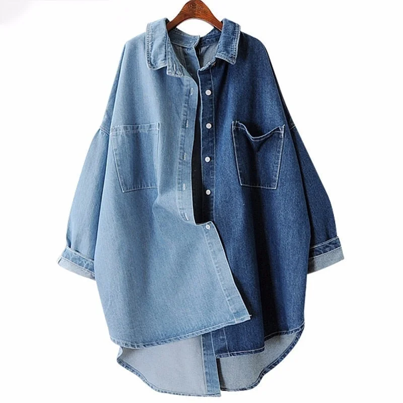 Women's Clothing And Garments Sets [EWQ] 2018 Spring Autumn New Korean Tide Blue Turn-down Collar Batwing Sleeve Single Breasted Cotton Lady Coat MA70505