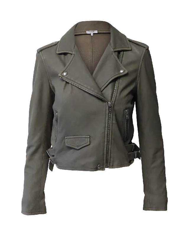 Women's Night-Out Clothes Iro Cropped Moto Jacket in Grey Lambskin Leather