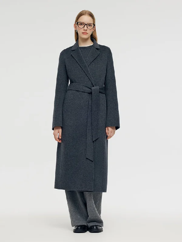 Fashionable Women's Outfit 100% Wool Belted Women Overcoat